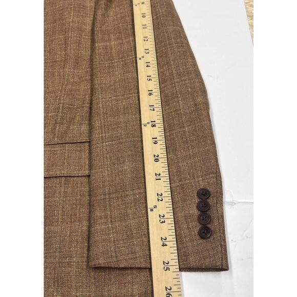 Hickey Freeman Mens 44L Brown Silk Linen Wool Plaid Sport Coat Jacket Blazer - Picture 16 of 16